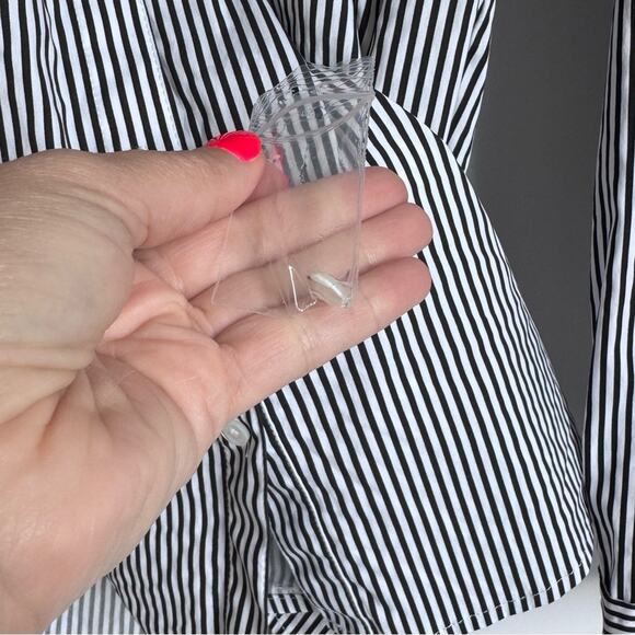 J. McLaughlin Women's Black White XS Button Down Long Sleeve Cotton Dress Stretc - Picture 5 of 7